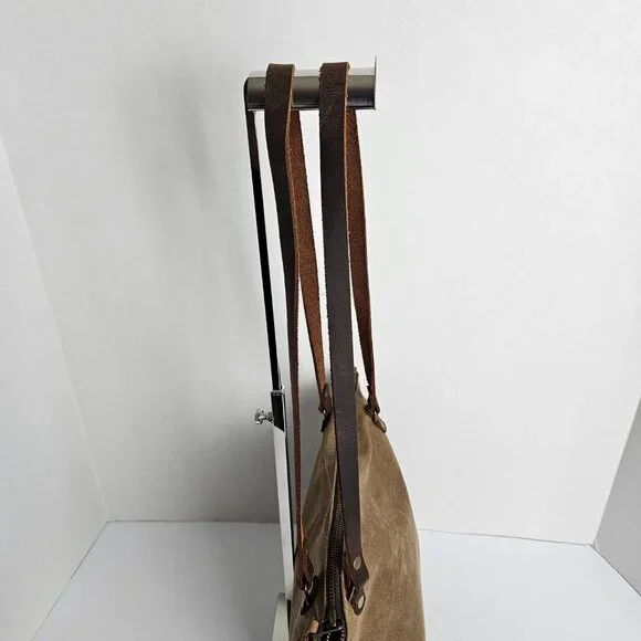 Canvas Shoulder Bag In Blue Waxed Canvas Farmers Market Tote Shoulder Bag - Picture 7 of 16